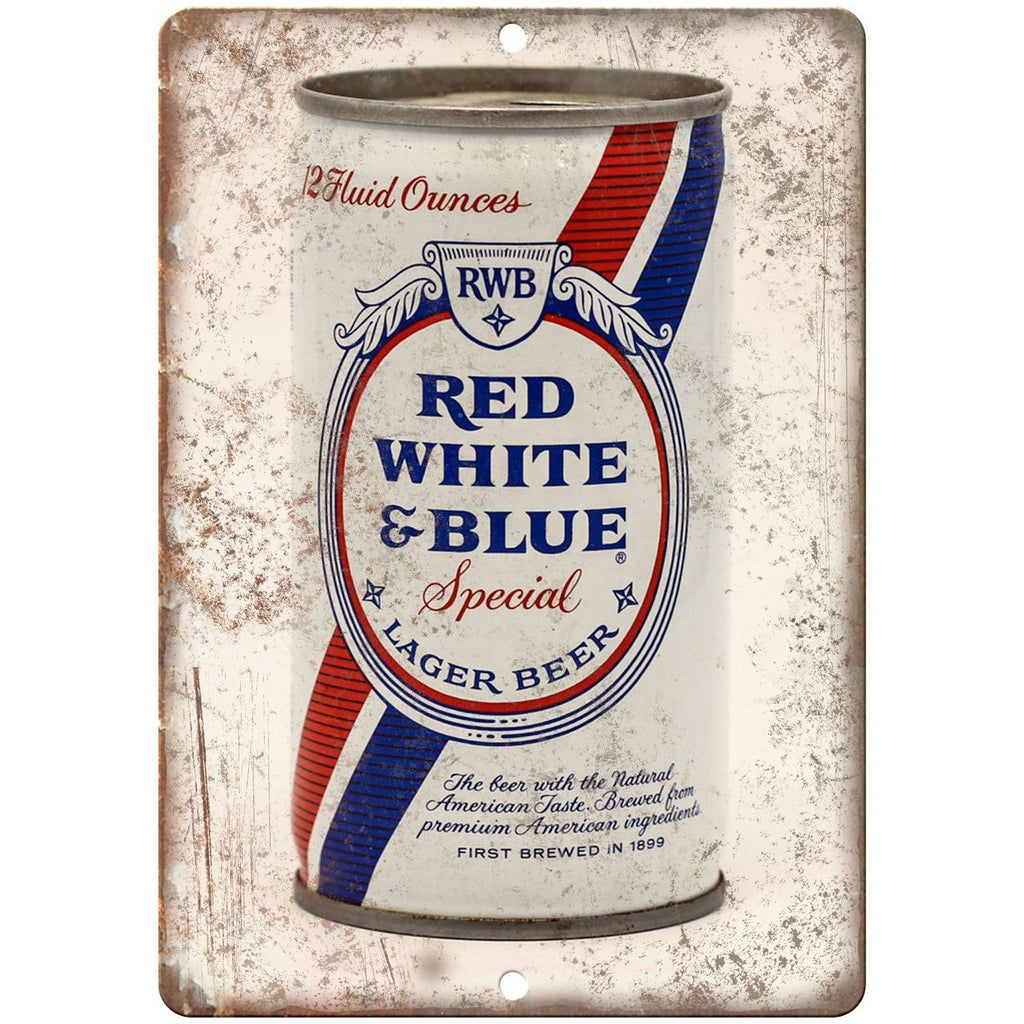 Vintage Beer Can Red, White & Blue Lager 10" x 7" reproduction metal sign