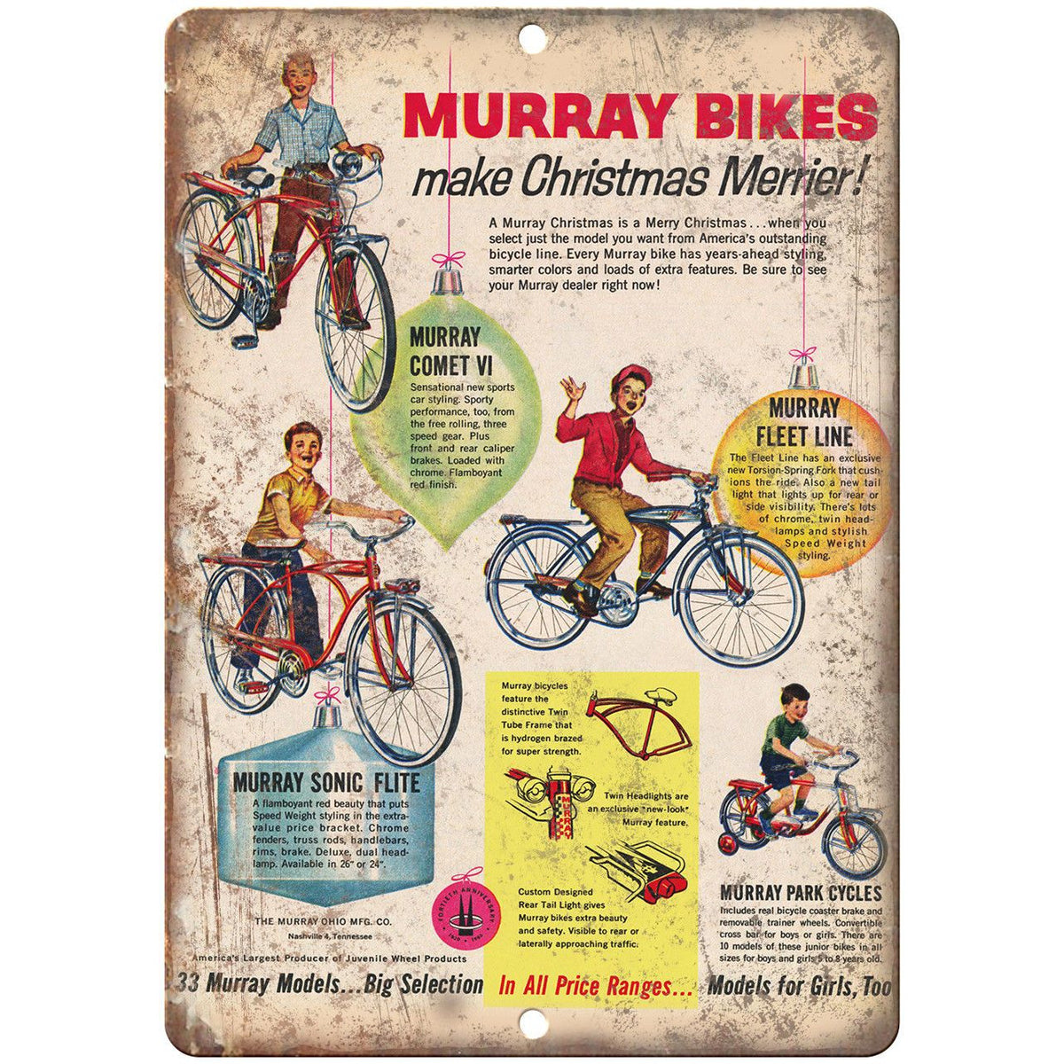 Murray Bicycle Fleet Comet Sonic Flite Ad 10 x 7 Reproduction Metal –  Rusty Walls Sign Shop