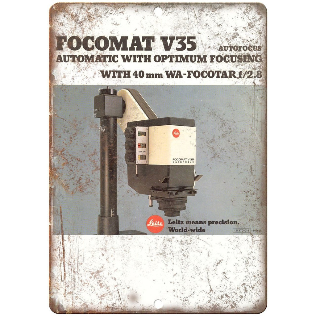 Leitz Leica Focomat V35 Autofocus 10" x 7" Retro Look Metal Sign