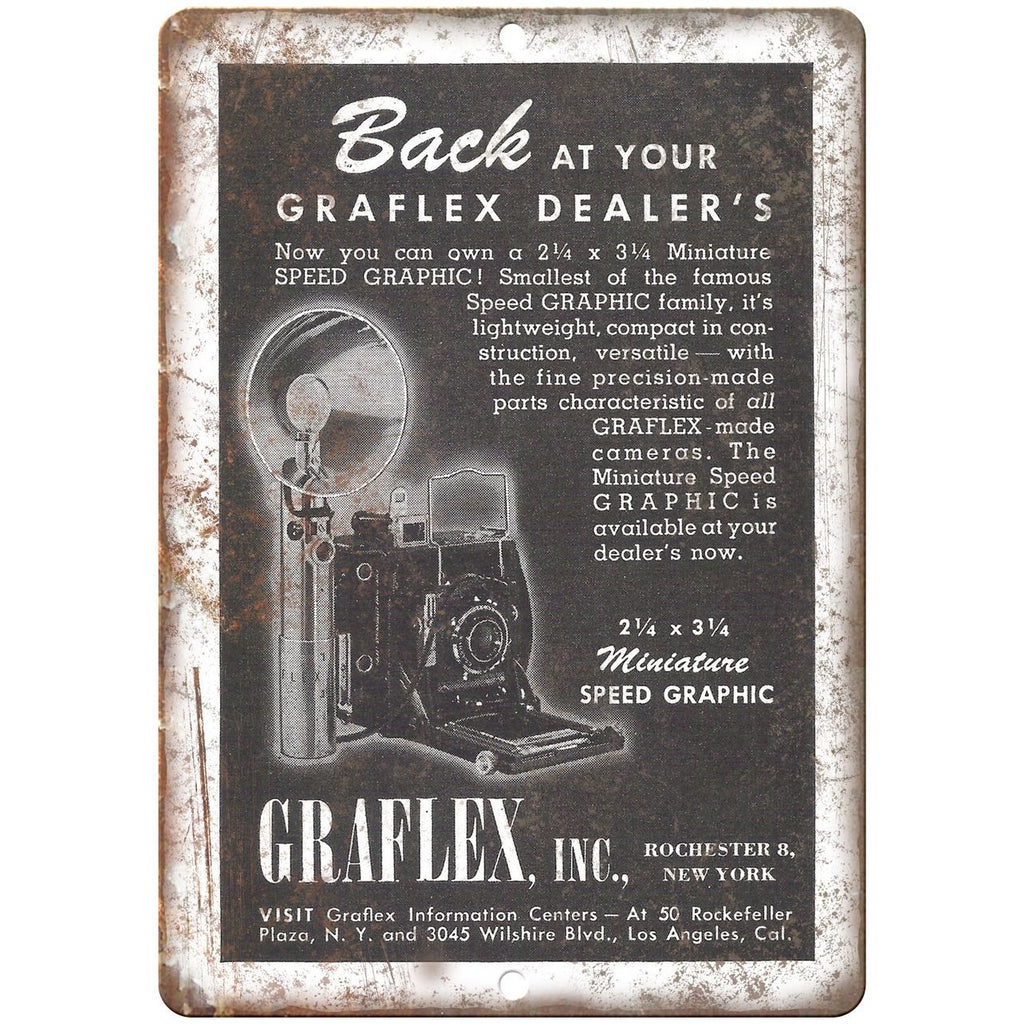 1946 - Kodak Graflex Speed Graphic Camera - 10" x 7" Retro Look Metal Sign