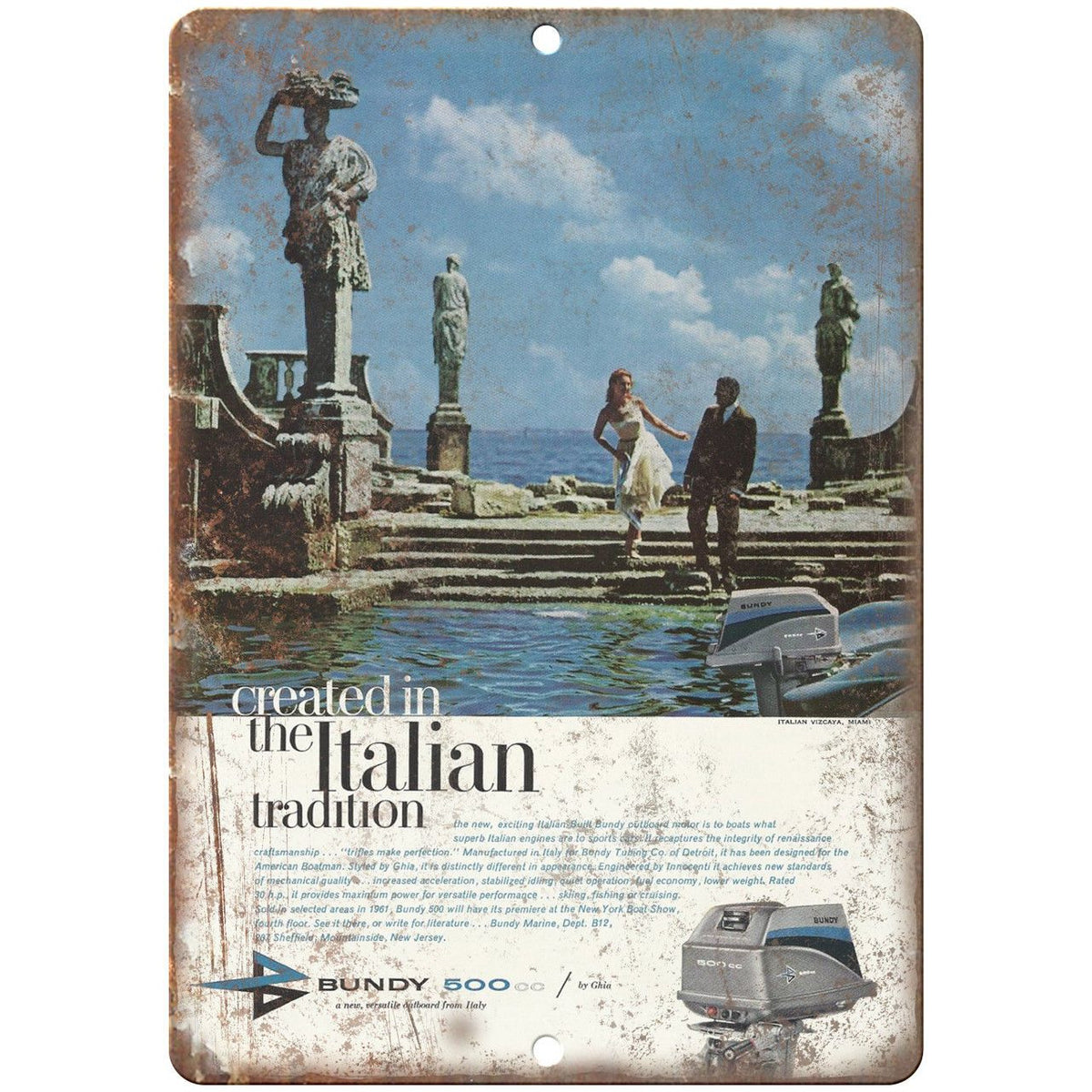 Bundy 500 Outboard Motor Vintage Ad 10" x 7" Reproduction Metal Sign L