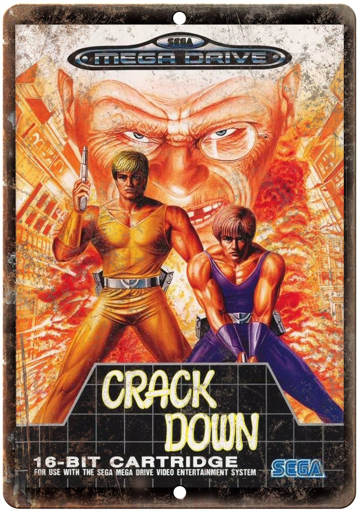Crack Down Sega Cartridge Cover Art Gaming Metal Sign