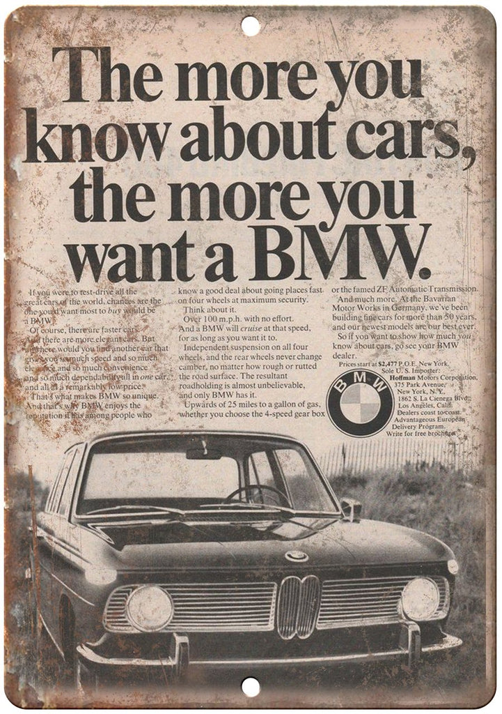 BMW Hoffman Motors Corporation Vintage Ad Metal Sign