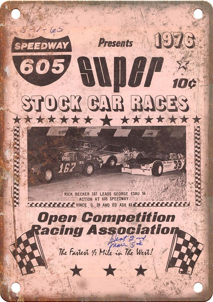 Speedway 605 Stock Car Races Program Reproduction Metal Sign