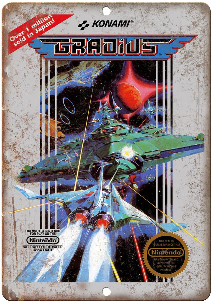 Gradius Konami Nintendo Cover Art Gaming Metal Sign