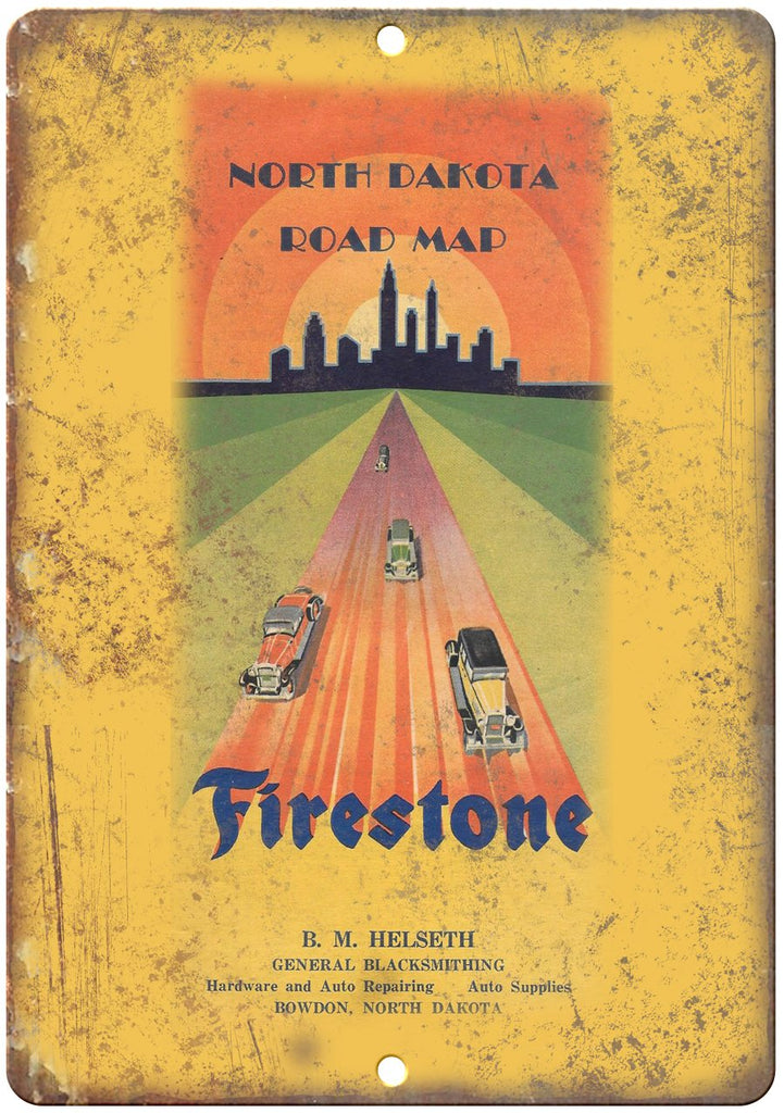 Firestone North Dakota Road Map Cover Art Metal Sign