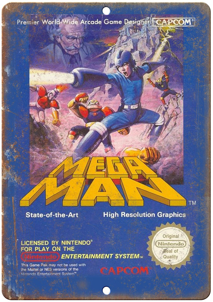 Mega Man Nintendo Cartridge Art Gaming Metal Sign