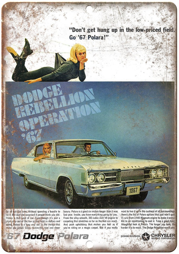 1967 Dodge Polara Rebellion Ad Metal Sign