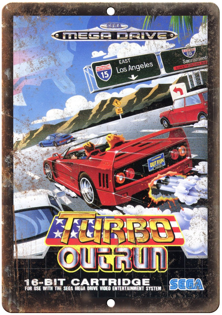 Turbo Outrun Sega Genesis Mega Drive Cartridge Art Gaming Metal Sign