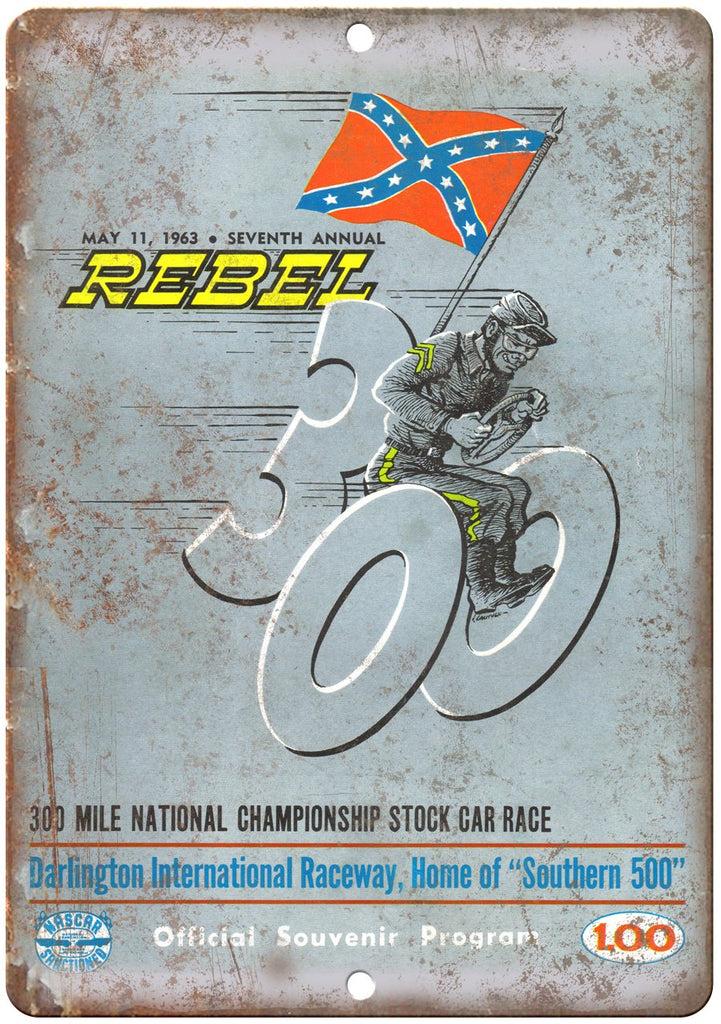 1963 Rebel 300 Darlington Raceway Stock Car Metal Sign