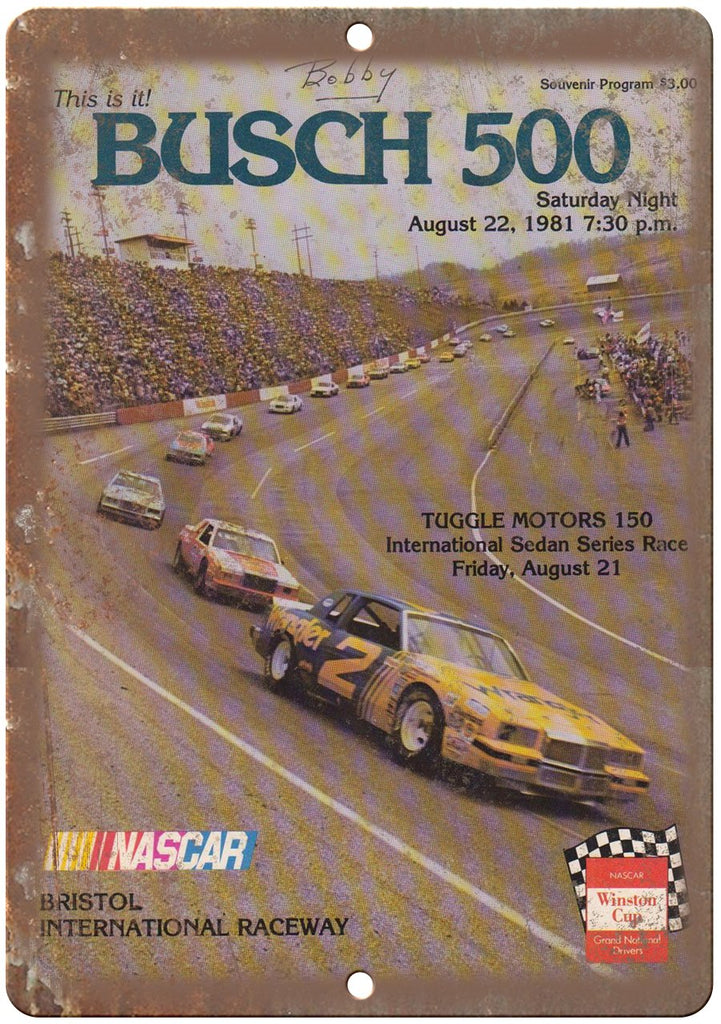 NASCAR Bristol Raceway Winston Cup Busch 500 Metal Sign