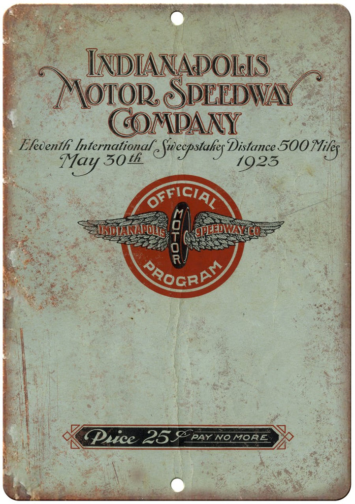 1923 Indianapolis Motor Speedway Program Metal Sign