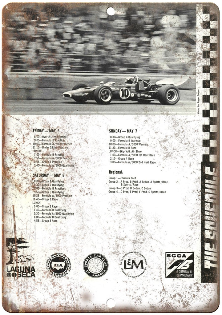 Laguna Seca Formula One Race Schedule Metal Sign