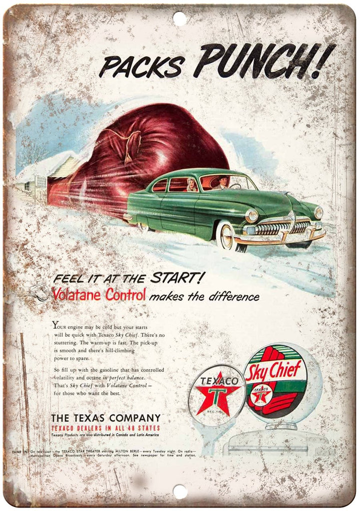 Texaco Gas Punch Vintage Motor Oil Metal Sign