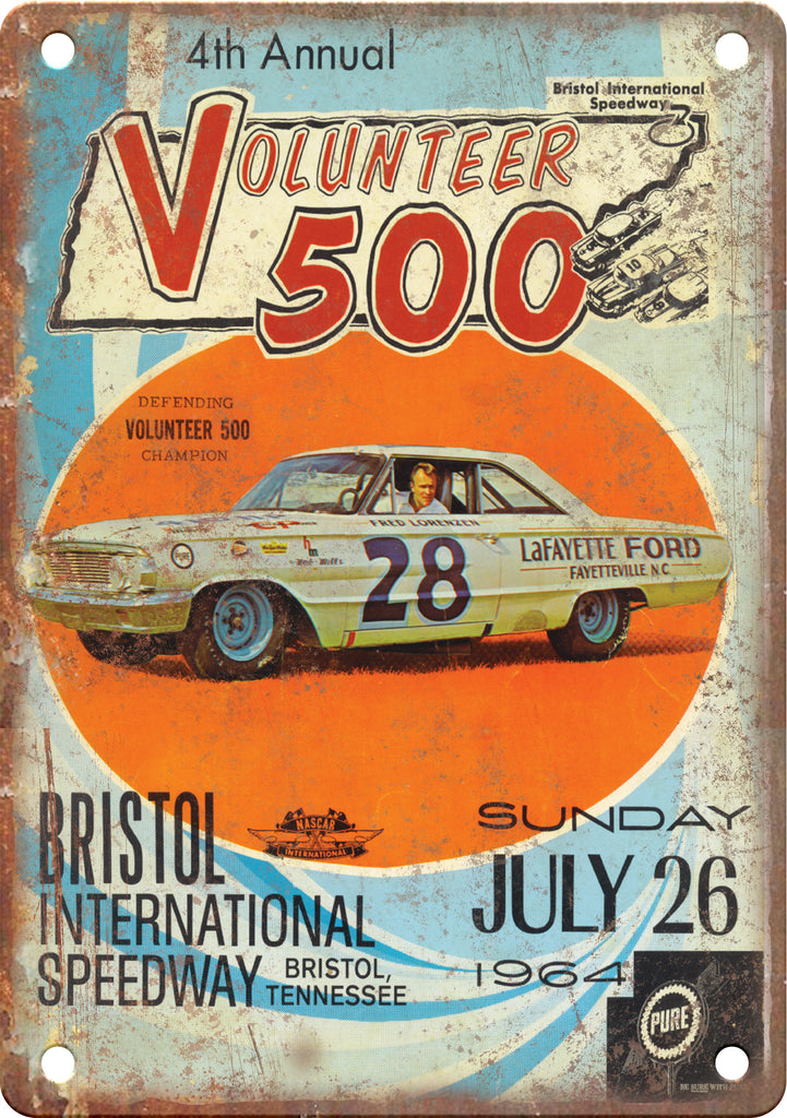 1964 Volunteer 500 Bristol International Speedway Metal Sign