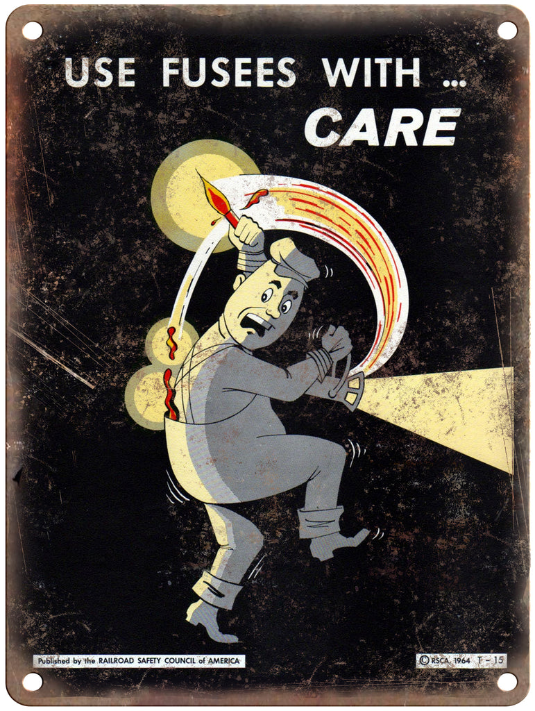 1965 Railroad Safety Council Fuses with Care Poster 9" x 12" Reproduction Metal Print