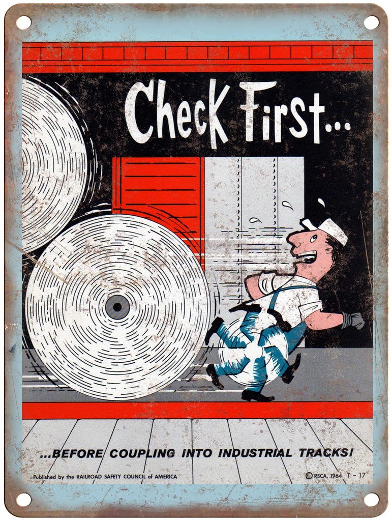1965 Railroad Safety Council Check First Railroad Poster 9" x 12" Reproduction Metal Print