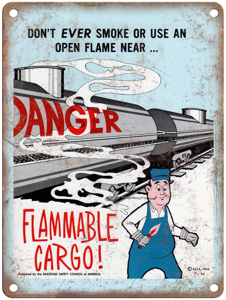 1965 Railroad Safety Council Flammable Cargo Railroad Poster 9" x 12" Reproduction Metal Print