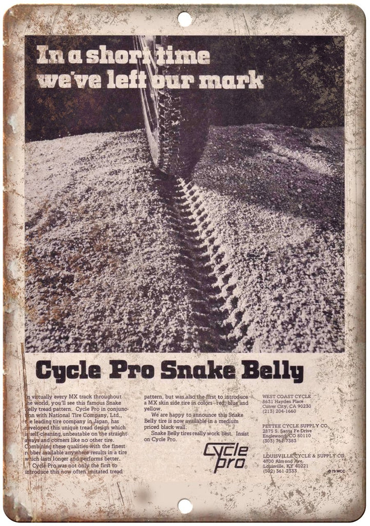 Cycle Pro Snake Belly BMX Metal Sign