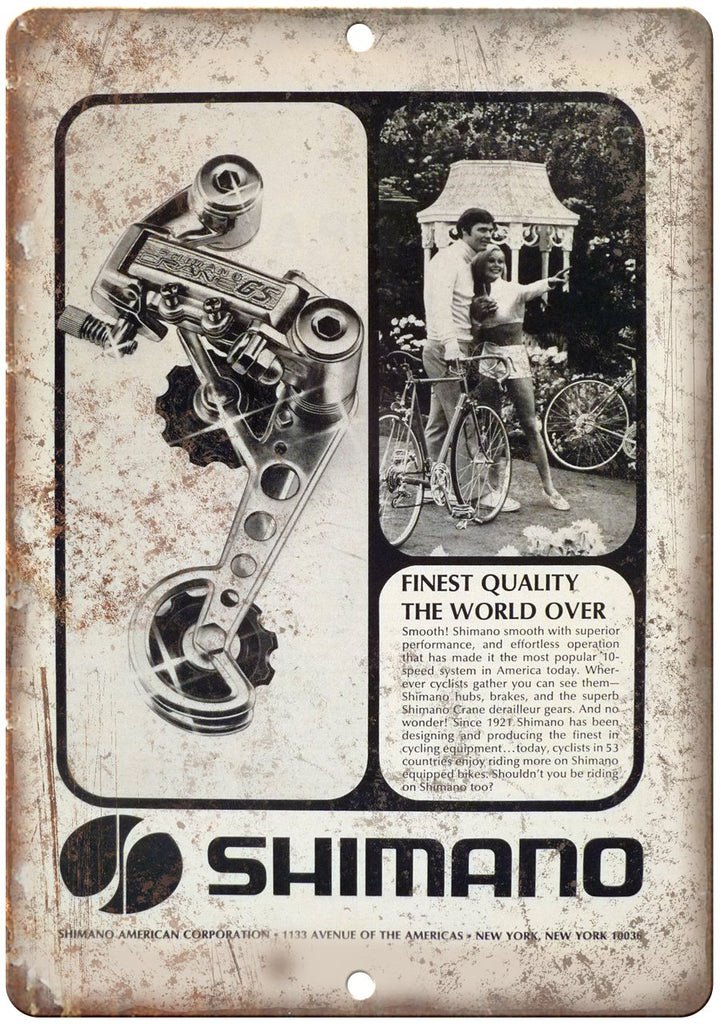 Shimano American Corp. 10 Speed Bike Gears Metal Sign