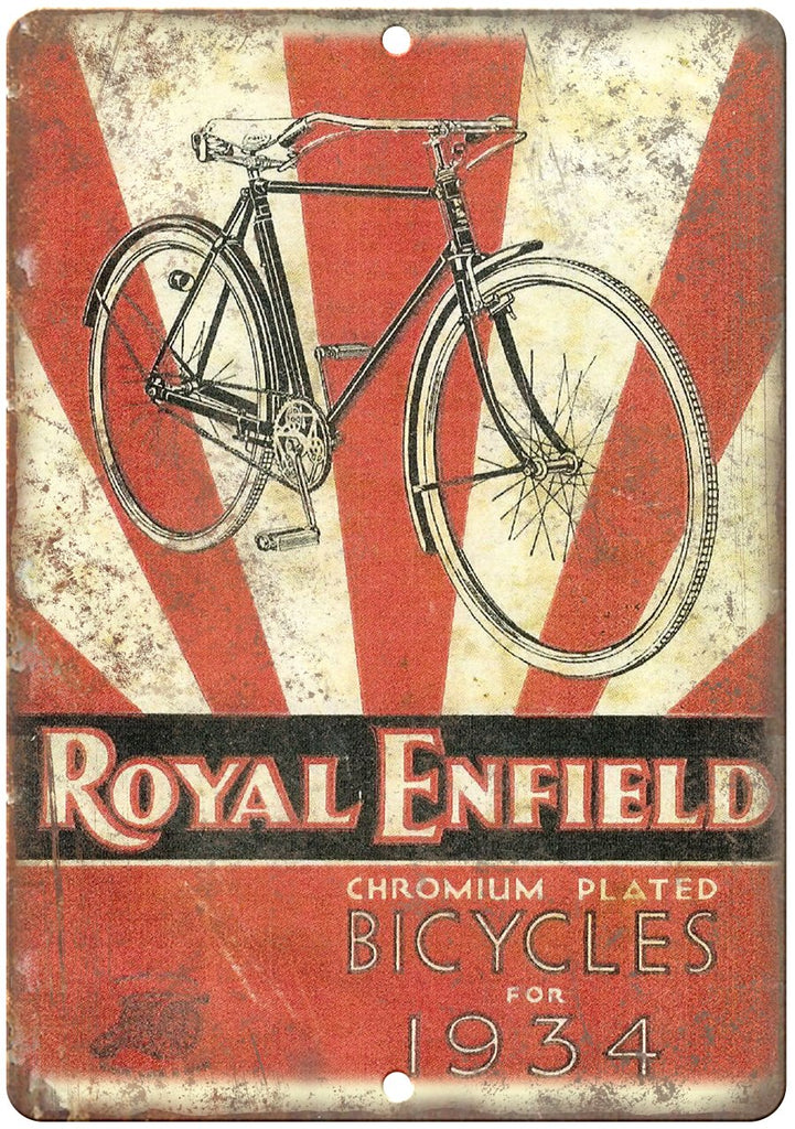 1934 Royal Enfield Chromium Bicycle Ad Metal Sign