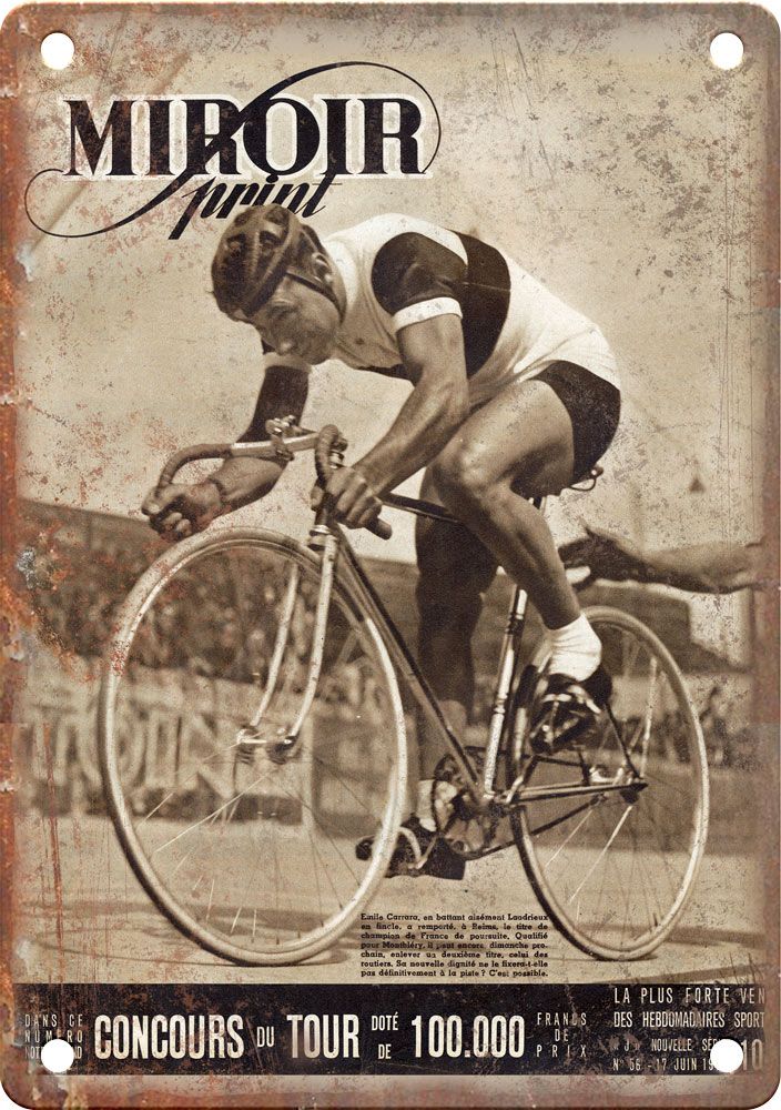 Vintage European Cycling Miroir Print Ad Reproduction Metal Sign