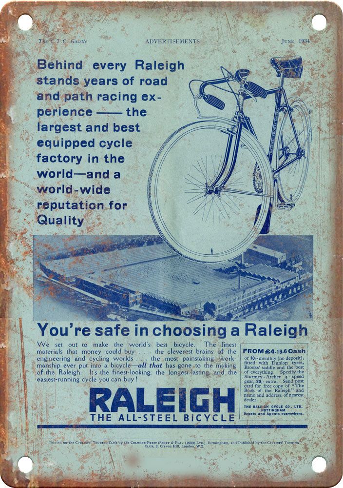 Vintage European Cycling Raleigh Reproduction Metal Sign