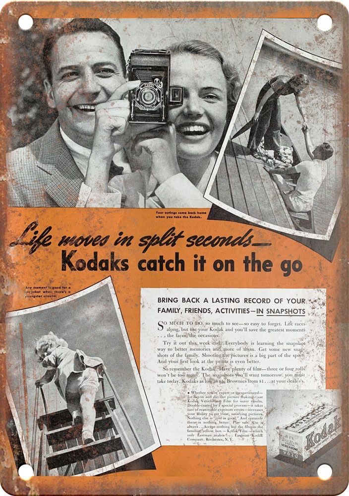 Vintage Kodak Film Camera Ad Retro Look Reproduction Metal Sign