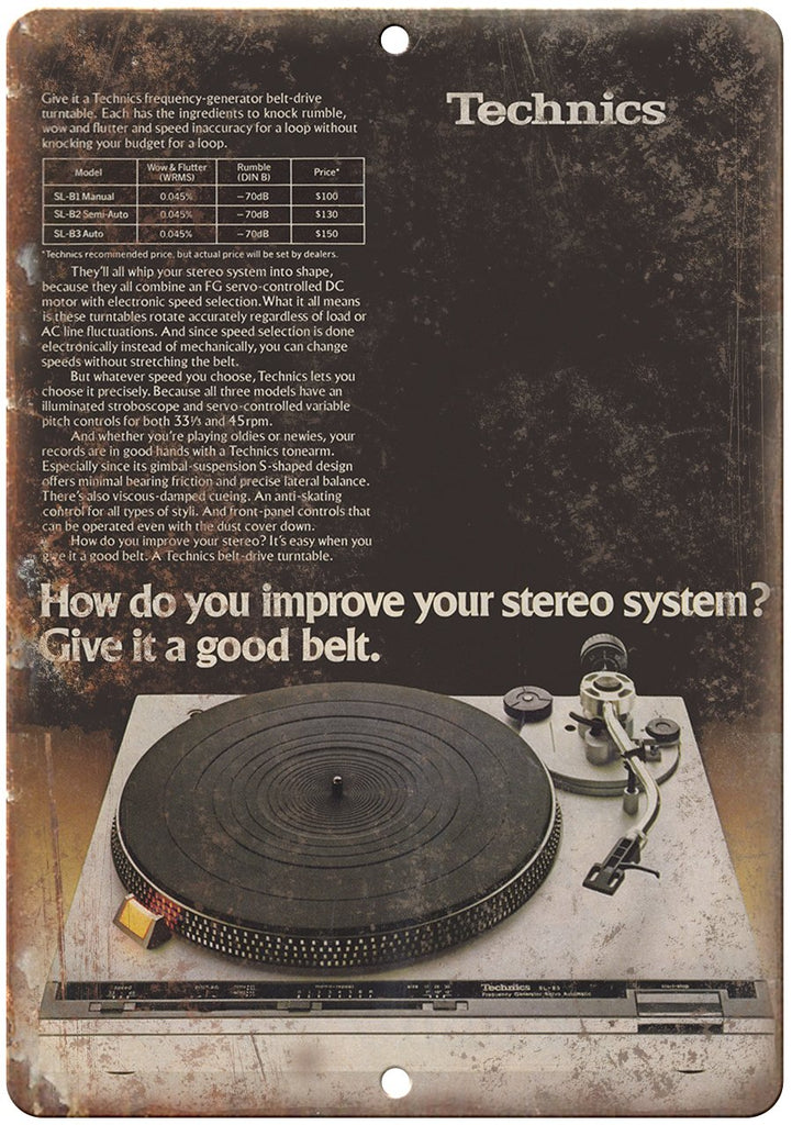 Technics SL Turntable DJ Vintage Ad Metal Sign