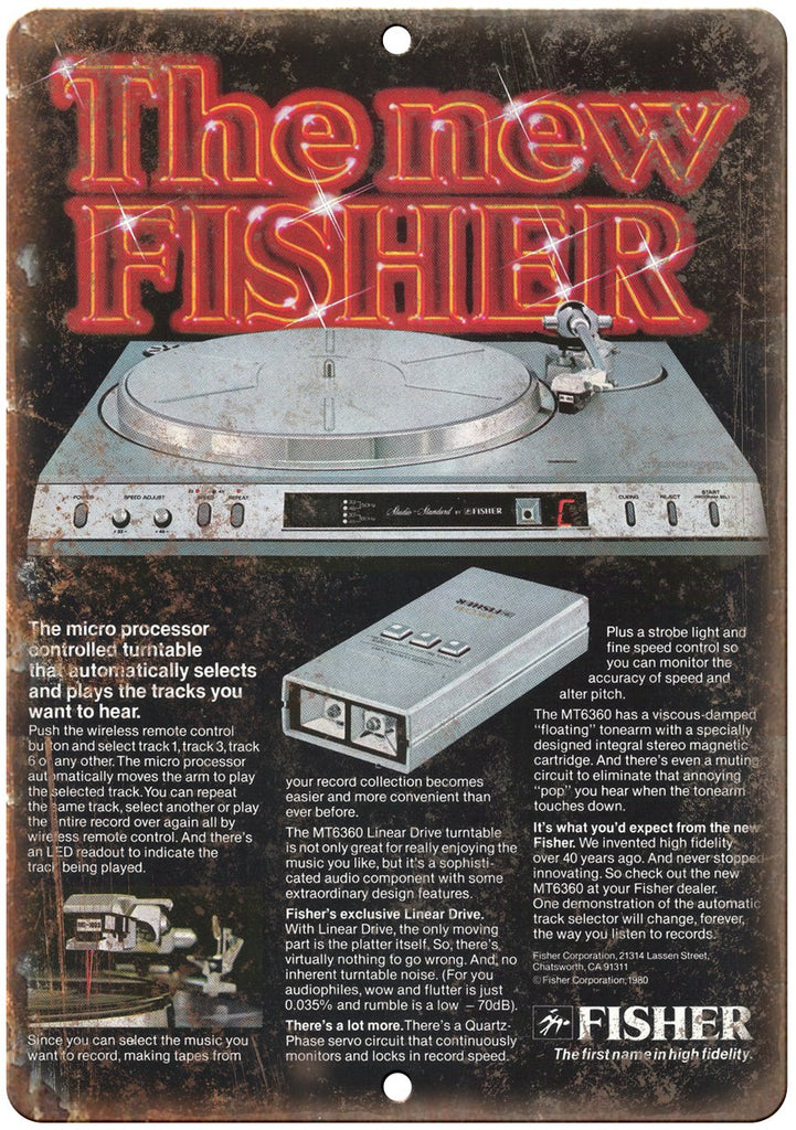 Fisher Micro Processor Turntable Ad Metal Sign