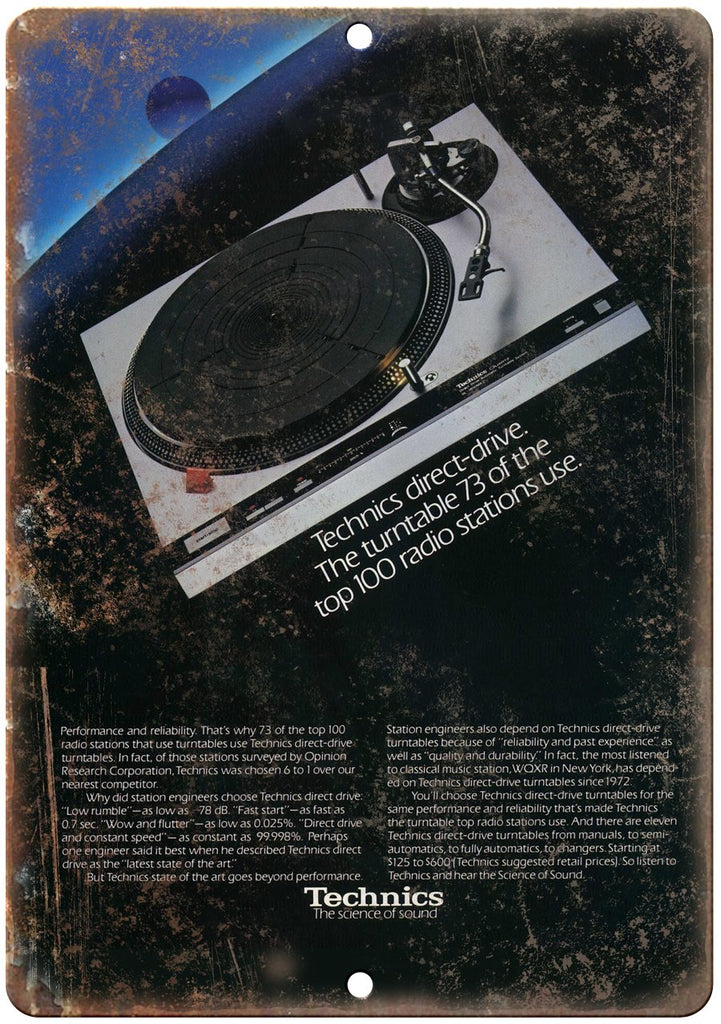 Technics direct-drive Turntable Vintage Ad Metal Sign