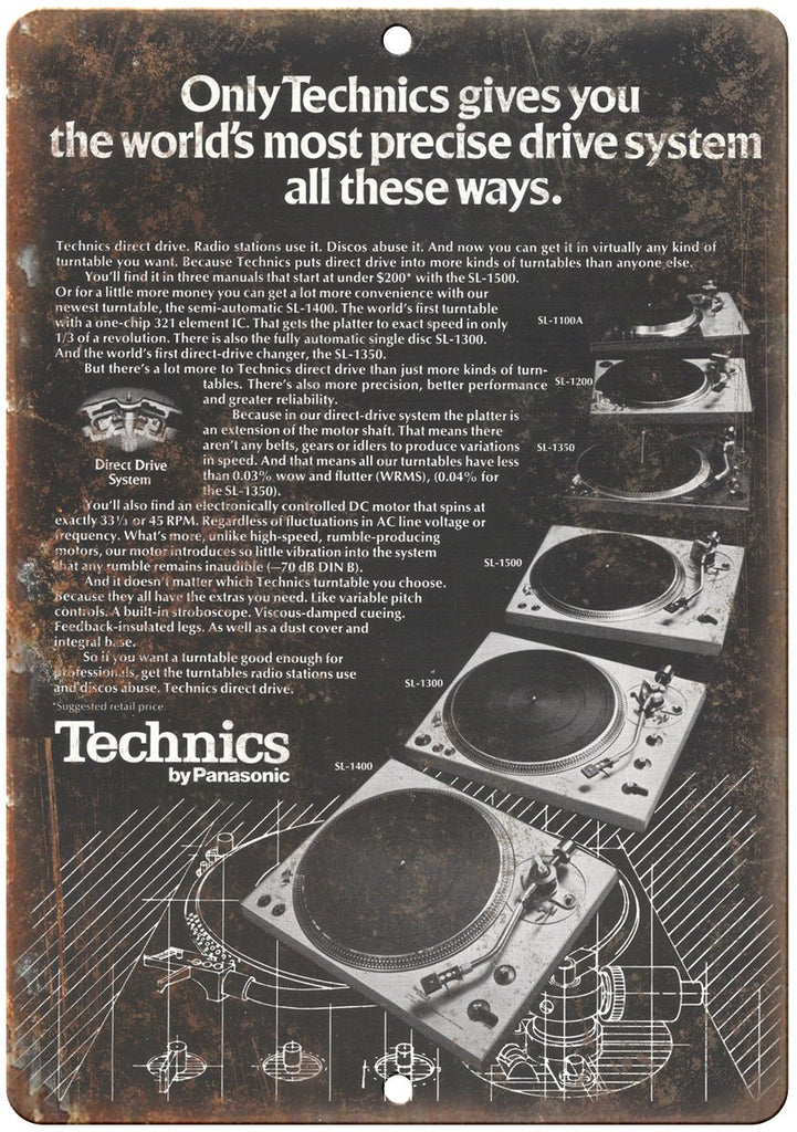 Thechnics SL-1400 Turntable DJ Ghetto Blaster Metal Sign