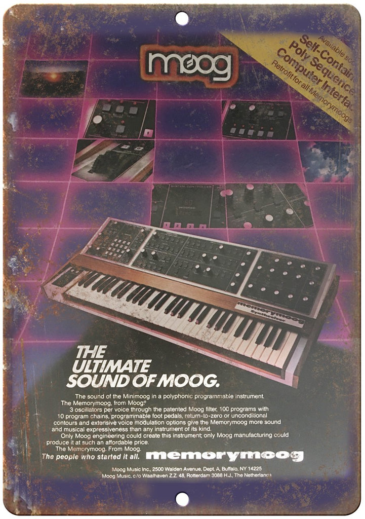 Moog Synthesizer Keyboard Vintage Ad Metal Sign