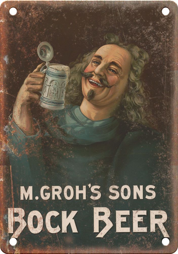 Vintage M. Groh's Sons Bock Beer Ad Reproduction Metal Sign