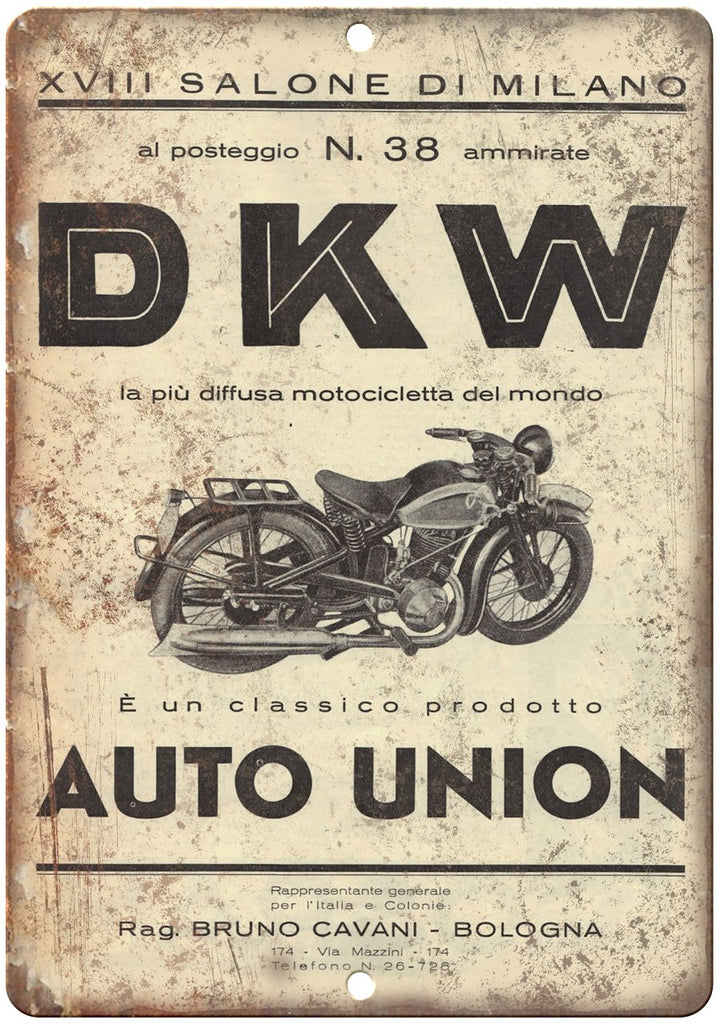 DKW Motorcycle Auto Union Milano Italy Metal Sign