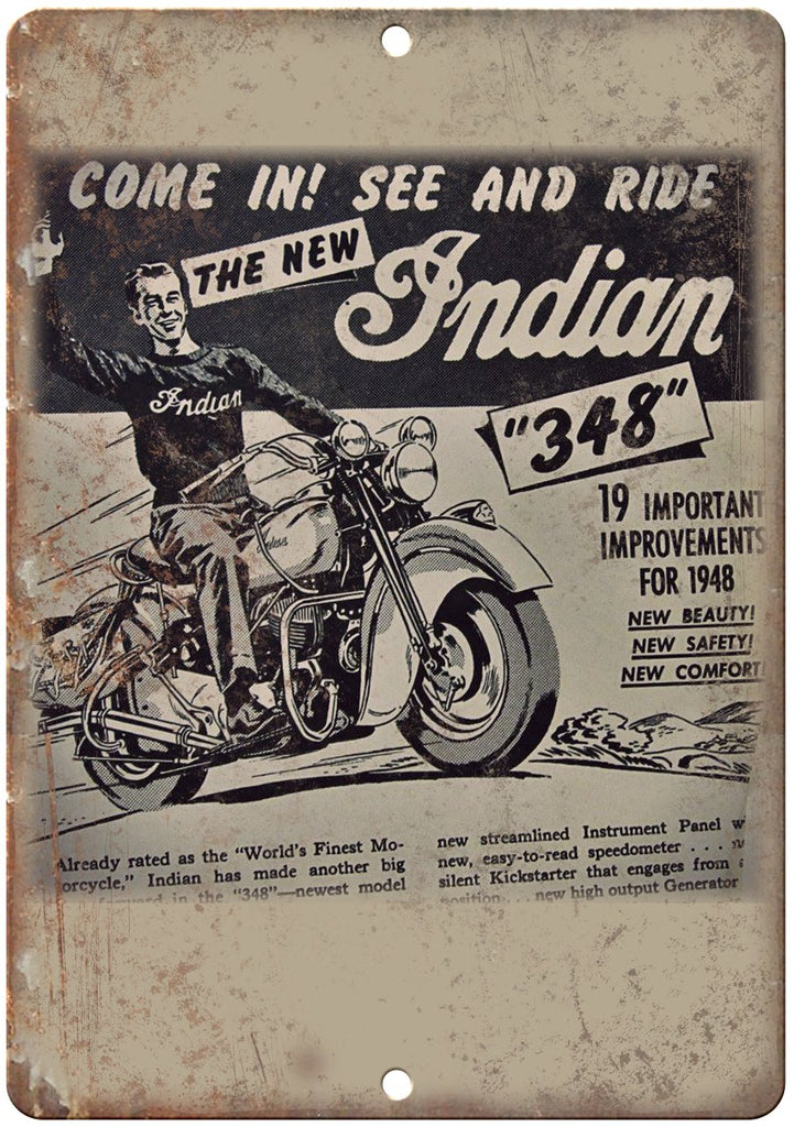 1948 Indian Motorcycle Flyer Ad Metal Sign