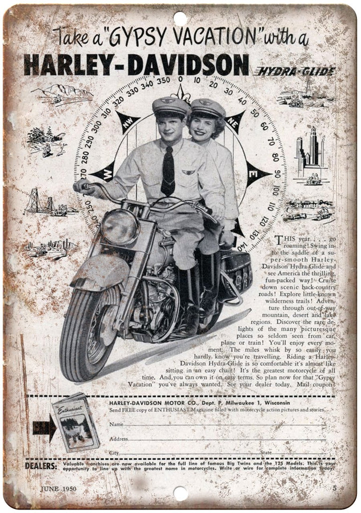 1950 Harley-Davidson Hydra Glide Vintage Ad Metal Sign