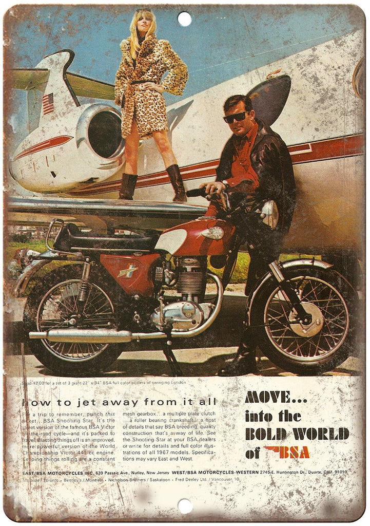 BSA Motorcycle Vintage Print Ad Metal Sign