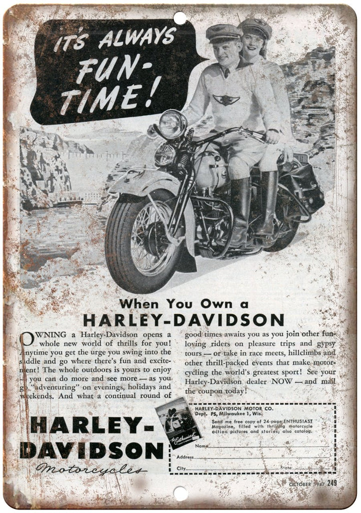 Harley Davidson Vintage Motorcycle Ad Metal Sign
