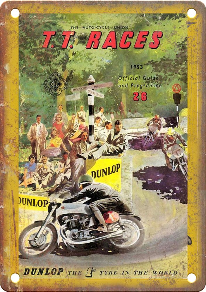 Vintage Dunlop Motorcycle Poster Reproduction Metal Sign