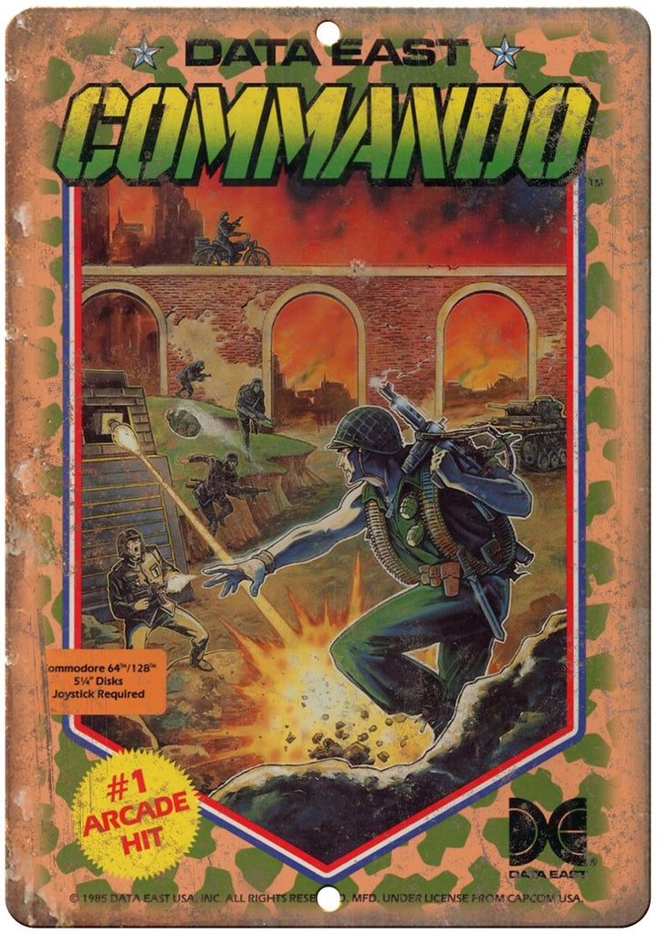 Data East Commando Commodore 64 Arcade Hit Metal Sign