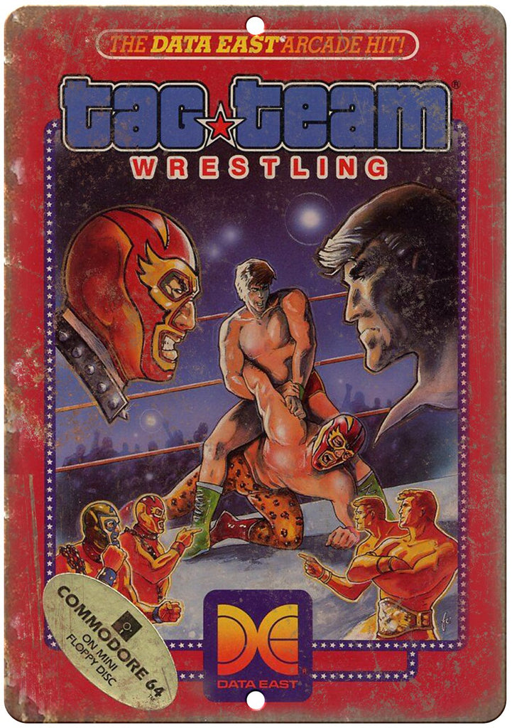 Tag Team Wrestling Data East Commodore 64 Metal Sign