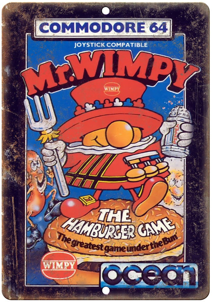 Mr Wimpy Ocean Video Game Commodore 64 Metal Sign