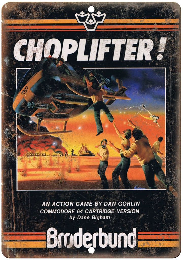 Choplifter Broderbund Commodore 64 Box Art Metal Sign