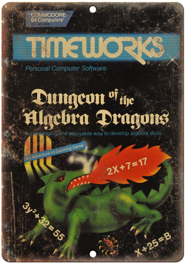 Dungeon of the Algebra Dragon Commodore 64 Metal Sign