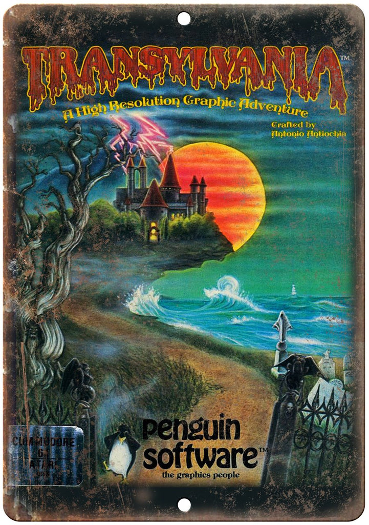 Transylvania Penguin Software Commodore 64 Metal Sign