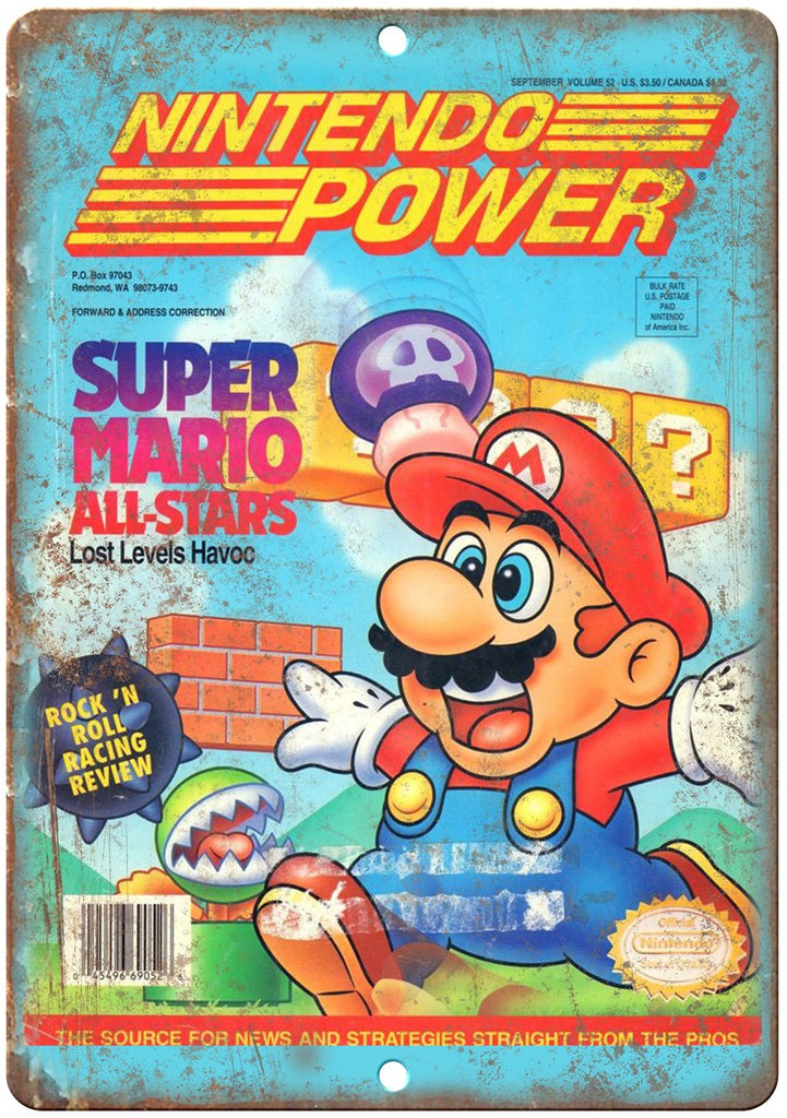 Nintendo Power Magazine Super Mario Gaming Metal Sign