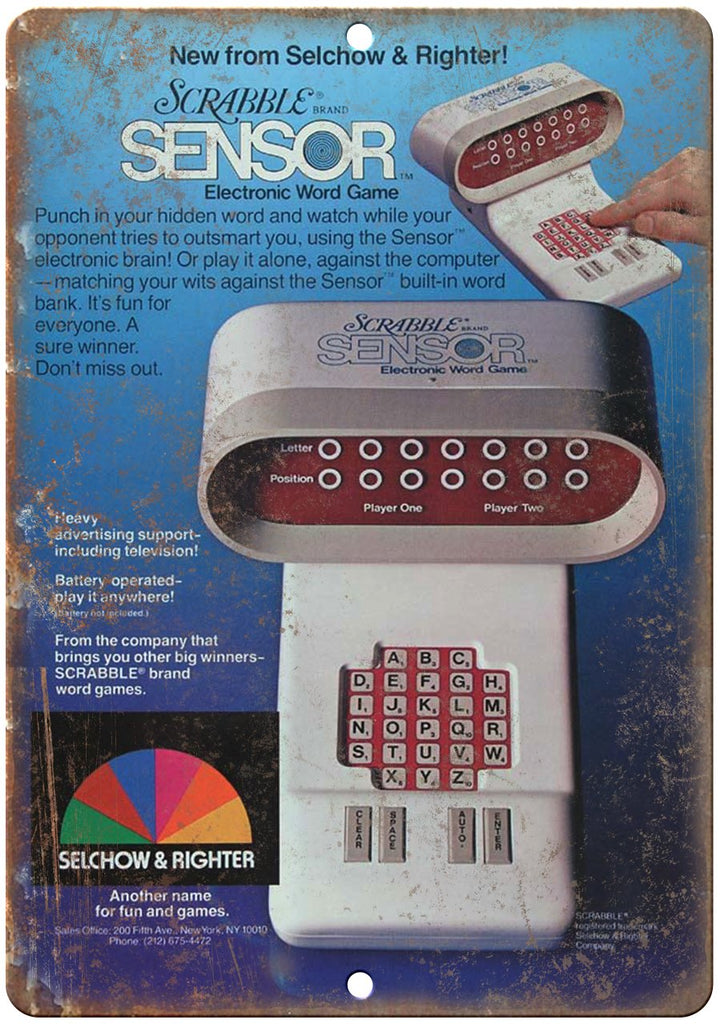 Scrabble Sensor Game Selchow & Righter Metal Sign