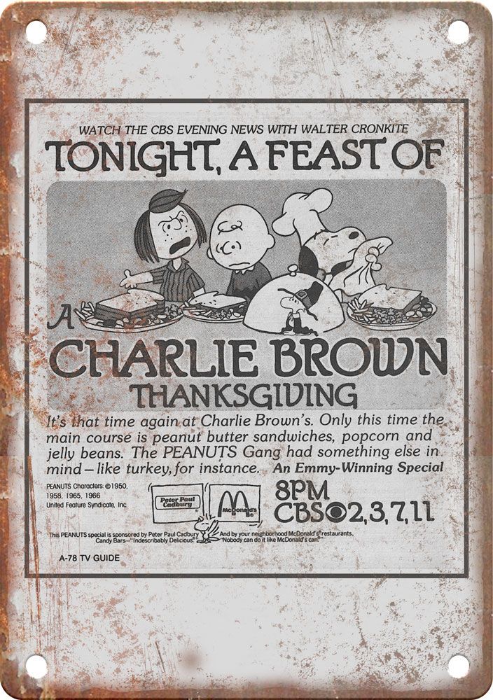 Charlie Brown Thanksgiving TV Show Ad Reproduction Metal Sign