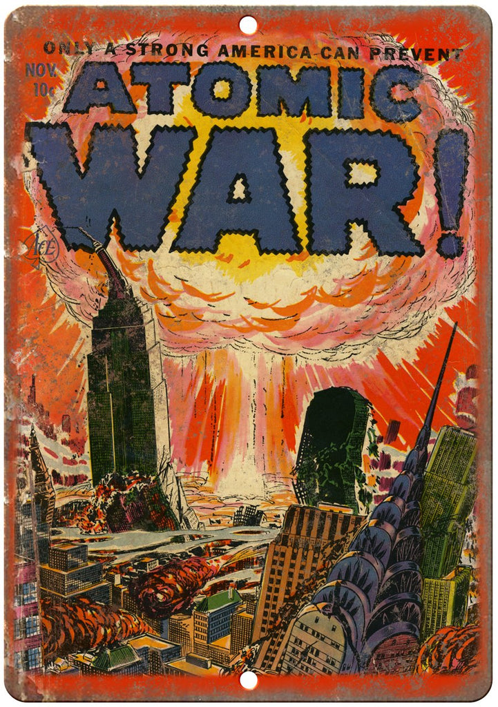 Atomic War Ace Comic Book Cover Vintage Metal Sign